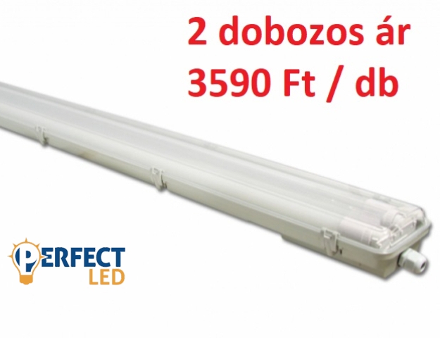 MasterLED 120 cm-es armatúra 2x18 W-os víztiszta fedéllel LED fénycsövekkel 2 dobozos csomagár