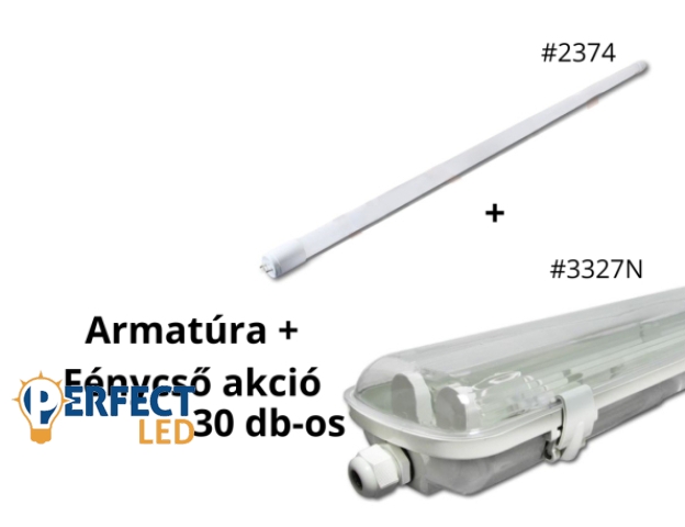 MasterLED 120 cm-es armatúra 2x18 W-os víztiszta fedéllel LED fénycsövekkel 30 db-os csomag