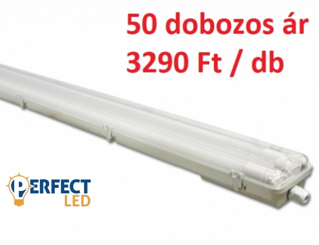MasterLED 120 cm-es armatúra 2x18 W-os víztiszta fedéllel LED fénycsövekkel 50 dobozos csomagár