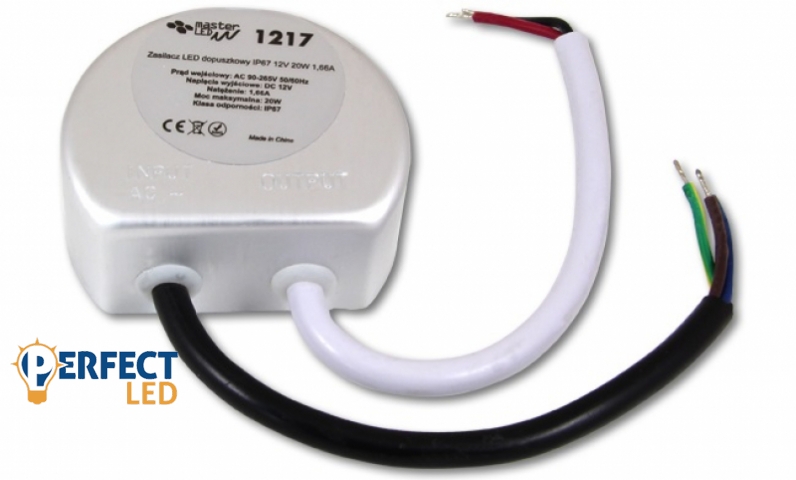 MasterLED 20 W-os vízálló tápegység 1 66 Amper 12V DC kör alakú