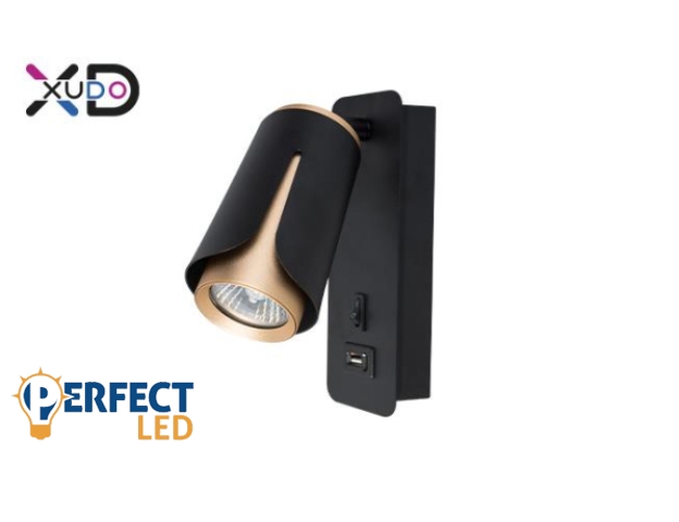 MasterLED Bud G10-es foglalatú + LED-es fekete-arany fali lámpa USB csatlakozóval