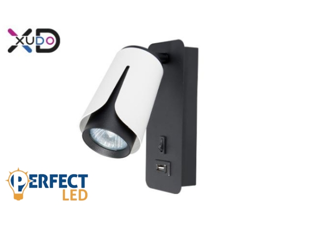 MasterLED Bud G10-es foglalatú + LED-es fekete-fehér fali lámpa USB csatlakozóval