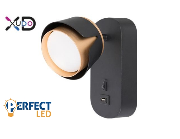 MasterLED Bud GX53-es foglalatú + LED-es fekete-arany fali lámpa USB csatlakozóval