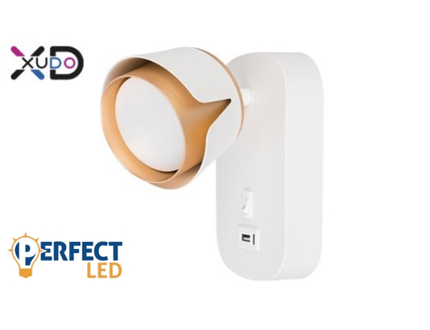 MasterLED Bud GX53-es foglalatú + LED-es fekete-fehér fali lámpa USB csatlakozóval