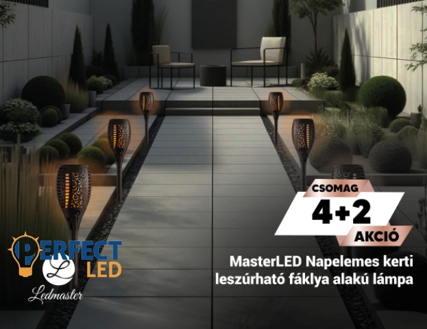 MasterLED Napelemes 6 W-os kerti leszúrható fáklya alakú lámpa 4+2 csomagakció