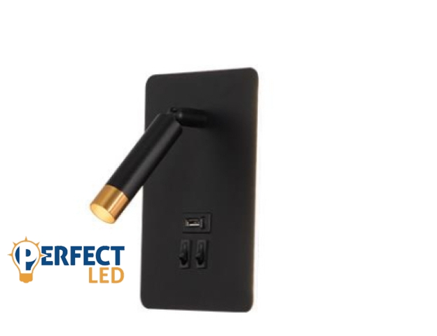 MasterLED Piero G9-es foglalatú + LED-es fekete-arany fali lámpa USB csatlakozóval