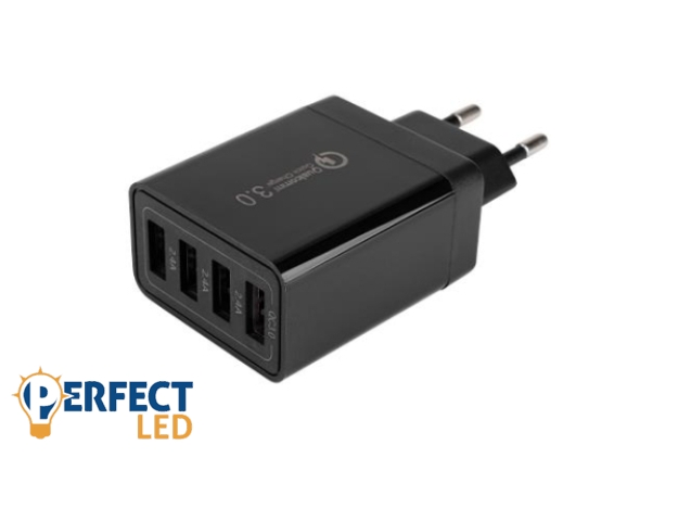 MasterLED gyorstöltő 20 W-os 4 x USB-C fekete adapter