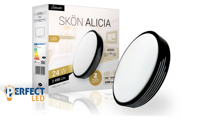 Skön Alicia 24 W-os ø400 mm kerek natúr fehér fekete színű mennyezeti lámpa IP20-as védettségű