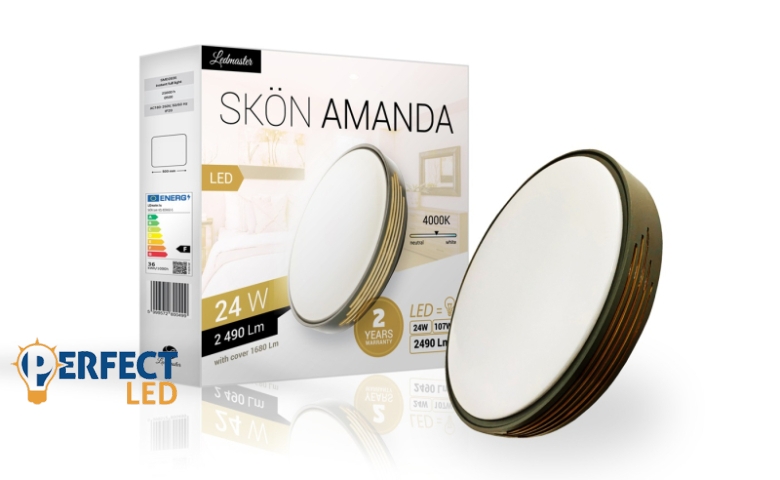 Skön Amanda 24 W-os ø400 mm kerek natúr fehér szürke színű mennyezeti lámpa IP20-as védettségű