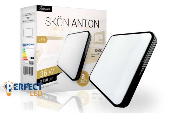Skön Anton 36 W-os ø500 mm négyzet alakú natúr fehér fekete színű mennyezeti lámpa IP20-as védettségű