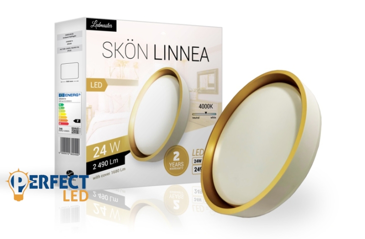 Skön Linnea 24 W-os ø400 mm kerek natúr fehér fehér-arany színű mennyezeti lámpa IP20-as védettségű