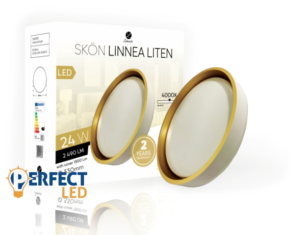 Skön Linnea Liten 24 W-os ø330 mm kerek natúr fehér fehér-arany színű mennyezeti lámpa IP20-as védettségű