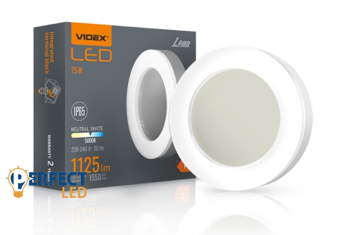 Videx Lena 15 W-os ø190 mm kerek natúr fehér fehér mennyezeti lámpa IP65-ös védettségű