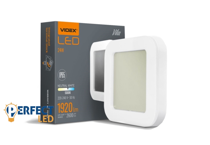 Videx Vika 24 W-os 320x320mm négyzet alakú fehér mennyezeti lámpa IP65-ös védettségű