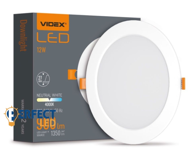 Videx 12 W-os süllyesztett natúr fehér kör alakú LED-es mennyezetlámpa