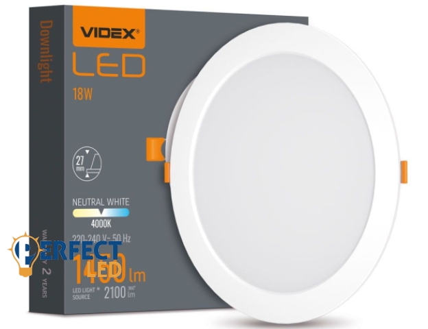Videx 18 W-os süllyesztett natúr fehér kör alakú LED-es mennyezetlámpa