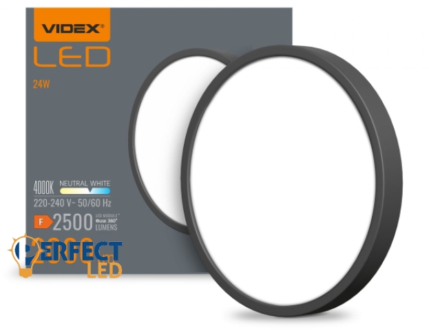 Videx 24 W-os ø264 mm fekete színű kerek natúr fehér mennyezeti lámpa
