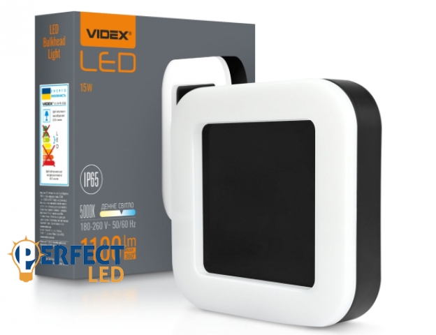 Videx Art 15 W-os 190x190 mm négyzet alakú natúr fehér fekete mennyezeti lámpa IP65-ös védettségű
