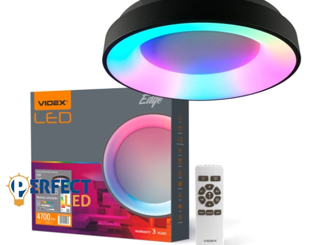 Videx EDGE 72 W-os RGB fekete távirányítós mennyezeti lámpa