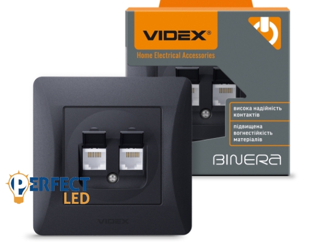 Videx Binera CAT6+CAT6 fekete színű süllyesztett fali informatikai csatlakozó aljzat (20/120)