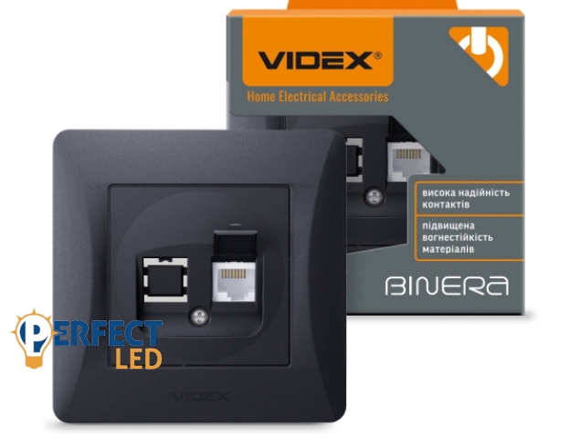 Videx Binera CAT6 fekete színű süllyesztett fali informatikai csatlakozó aljzat (20/120)