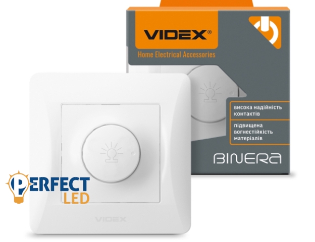 Videx Binera fehér színű süllyesztett 600W-os dimmer kapcsoló (12/96)
