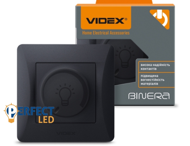 Videx Binera fekete színű süllyesztett 200W-os dimmer kapcsoló LED-hez (12/96)