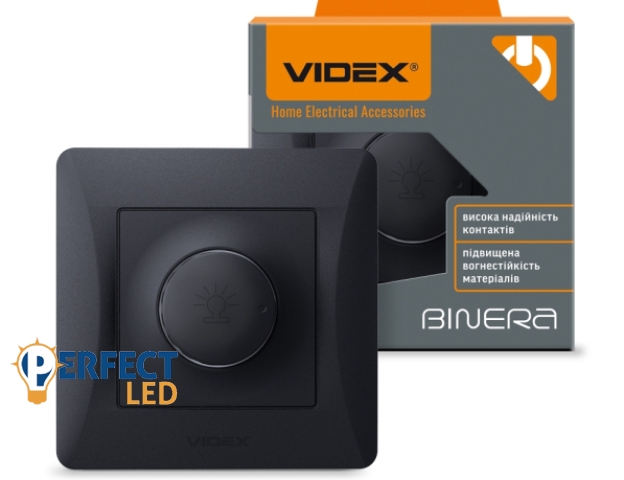 Videx Binera fekete színű süllyesztett 600W-os dimmer kapcsoló (12/96)