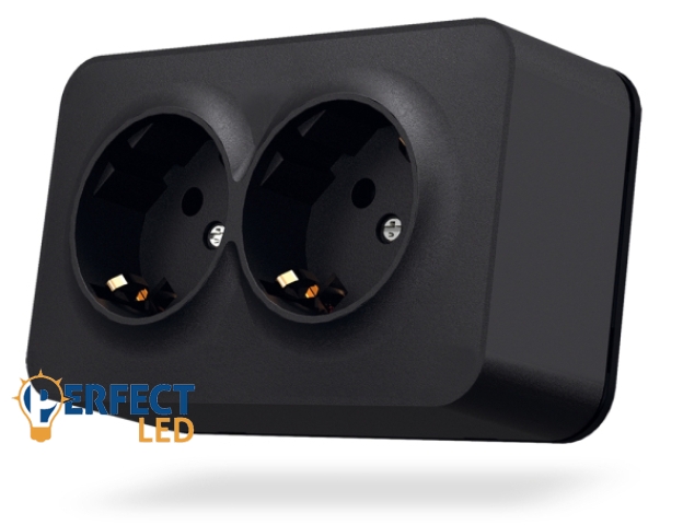 Videx Binera fekete színű falon kívüli dupla földelt csatlakozó aljzat (7/70)