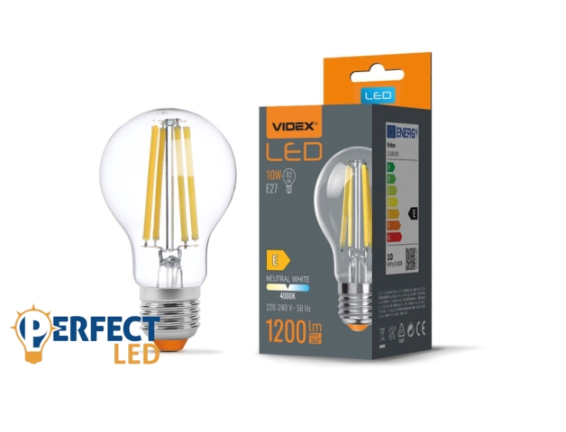Videx Filamentszálas A60 LED izzó 10 W-os natúr fehér E27-es foglalattal