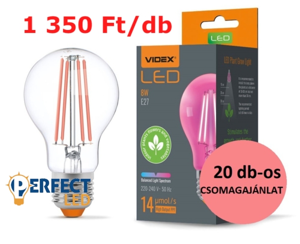 Videx Fito Filament szálas növénynevelő Led 20 db-os 8 W-os E27-es foglalattal csomagajánlat