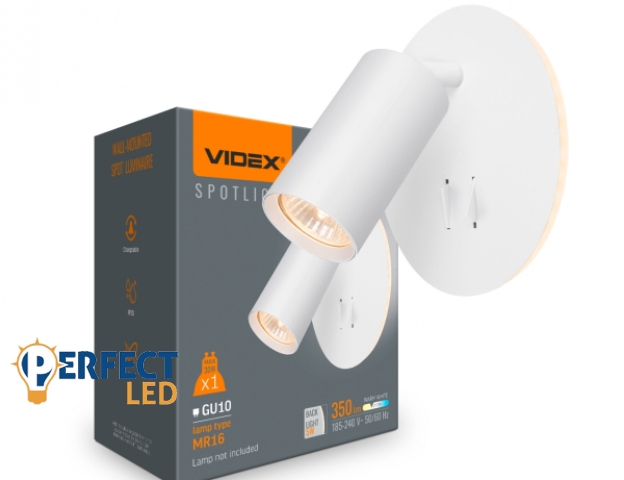 Videx G10-es foglalatú fehér fali lámpa kapcsolóval
