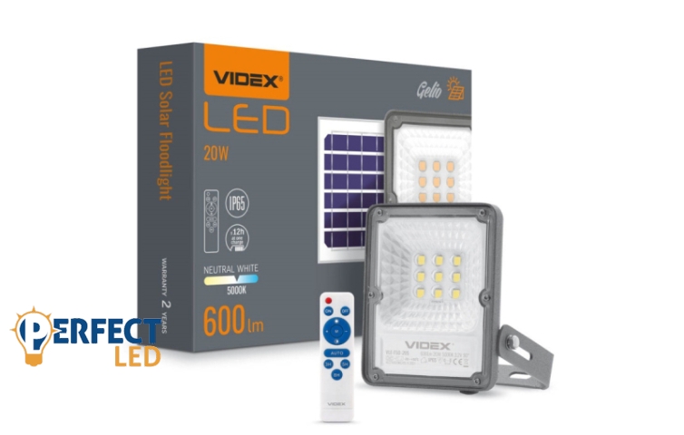 Videx Gelio 20 W-os natúr fehér napelemes reflektor beépített mozgásérzékelővel