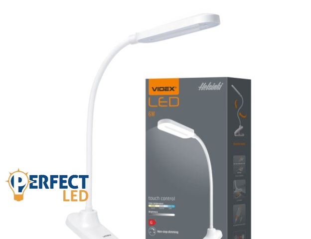 Videx Helsinki 3000-5500K fehér csíptetős asztali lámpa USB csatlakozóval
