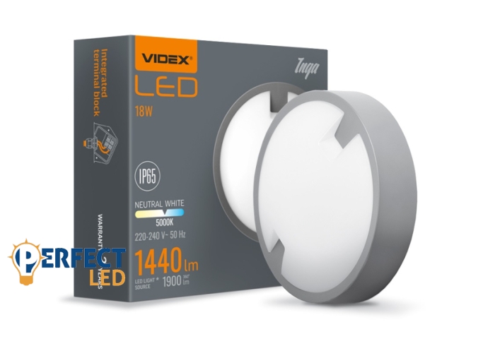 Videx Inga 18 W-os ø220 mm kör alakú natúr fehér antracit színű mennyezeti lámpa IP65-ös védettségű