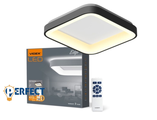 Videx Led Edge 72 W-os ø450mm fekete négyzet alakú LED távirányítós mennyezeti lámpa