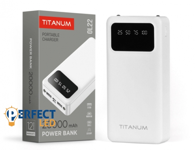 Videx TITANUM power bank fehér színű 20000mAh OL22