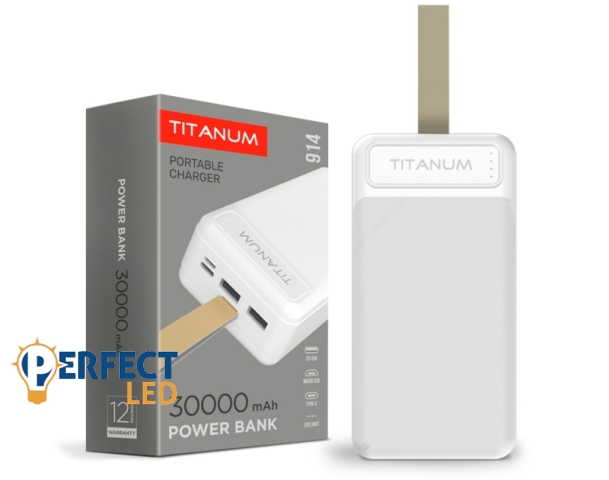 Videx TITANUM power bank fehér színű 30000mAh TPB-914