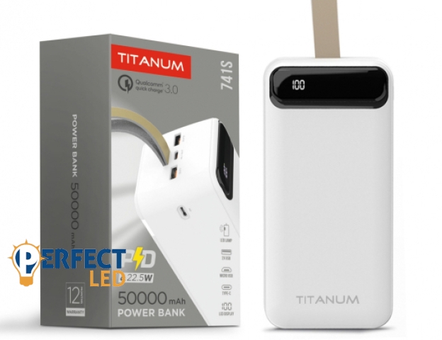 Videx TITANUM power bank fehér színű 50000mAh 22 5W QC+PD