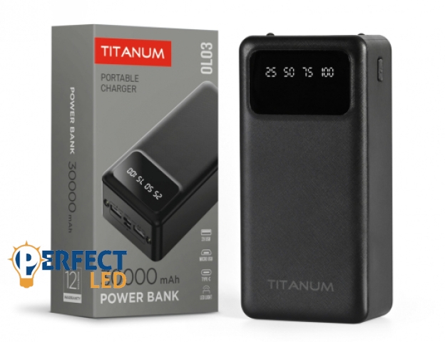 Videx TITANUM power bank fekete színű 30000mAh OL03