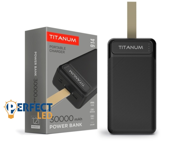 Videx TITANUM power bank fekete színű 30000mAh TPB-914